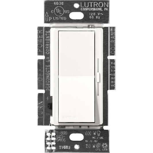 Lutron DVSCFSQ-LF-BW Diva 1.5 A Fan Speed ControlWith 1.0 A LED or CFL and 2.0 A Incandescent/Halogen Single Pole Switch in Brilliant White