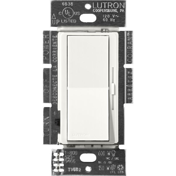 Lutron DVSCSTV-GL Diva Satin 0-10V Control Single Pole/3-Way Preset Dimmer, 50mA Sink, 8A Load in Glacier White