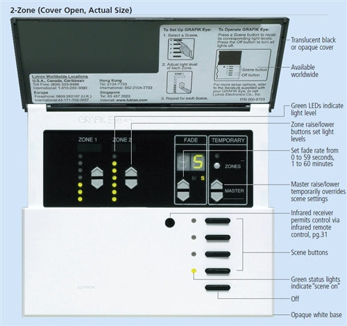 Lutron GRX-3104-A-BI Grafik Eye Entire Room Control, 4 Zone Control Unit, 120V 800W/VA per Zone, 2000W/VA per Control Unit with Opaque Cover, Biscuit