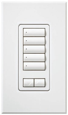 Lutron HQWA-W5BRLI-WH HomeWorks QS Wired seeTouch Architectural 5-Button with Raise/Lower Keypad, Insert Style, Matte Finish, in White
