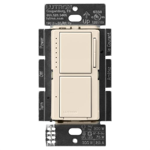 Lutron MACL-L3S25-LA Maestro Dual LED+ Dimmer and Switch 300-Watt Single Location Dimmer & 2.5A Switch in Light Almond