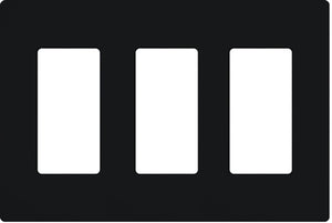 Lutron NT-R3R3R3-FB-BL Nova T Screwless 3 Gang Wallplate Decora Opening, Fins Broken, in Black, Matte Finish