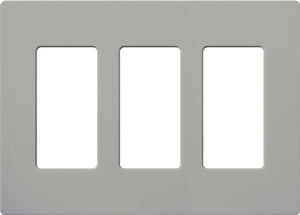 Lutron NT-R3R3R3-FB-GR Nova T Screwless 3 Gang Wallplate Decora Opening, Fins Broken, in Gray, Matte Finish