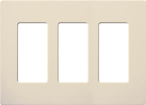 Lutron NT-R3R3R3-FB-LA Nova T Screwless 3 Gang Wallplate Decora Opening, Fins Broken, in Light Almond, Matte Finish