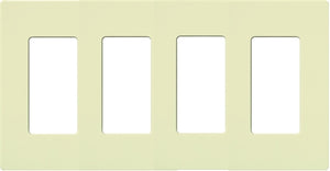 Lutron NT-R3R3R3R3-FB-AL Nova T Screwless 4 Gang Wallplate Decora Opening, Fins Broken, in Almond, Matte Finish