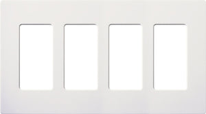 Lutron NT-R3R3R3R3-FB-WH Nova T Screwless 4 Gang Wallplate Decora Opening, Fins Broken, in White, Matte Finish