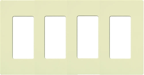 Lutron NT-R3R3R3R3-NFB-AL Nova T Screwless 4 Gang Wallplate Decora Opening, No Fins Broken, in Almond, Matte Finish