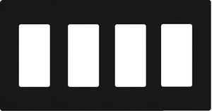 Lutron NT-R3R3R3R3-NFB-BL Nova T Screwless 4 Gang Wallplate Decora Opening, No Fins Broken, in Black, Matte Finish