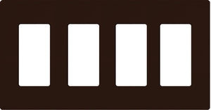 Lutron NT-R3R3R3R3-NFB-BR Nova T Screwless 4 Gang Wallplate Decora Opening, No Fins Broken, in Brown, Matte Finish