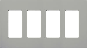 Lutron NT-R3R3R3R3-NFB-GR Nova T Screwless 4 Gang Wallplate Decora Opening, No Fins Broken, in Gray, Matte Finish