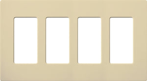 Lutron NT-R3R3R3R3-NFB-IV Nova T Screwless 4 Gang Wallplate Decora Opening, No Fins Broken, in Ivory, Matte Finish