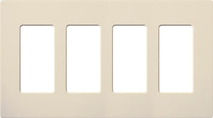 Lutron NT-R3R3R3R3-NFB-LA Nova T Screwless 4 Gang Wallplate Decora Opening, No Fins Broken, in Light Almond, Matte Finish