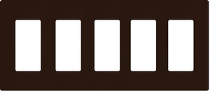 Lutron NT-R3R3R3R3R3-FB-BR Nova T Screwless 5 Gang Wallplate Decora Opening, Fins Broken, in Brown, Matte Finish