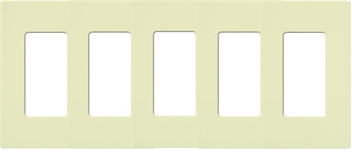 Lutron NT-R3R3R3R3R3-NFB-AL Nova T Screwless 5 Gang Wallplate Decora Opening, No Fins Broken, in Almond, Matte Finish