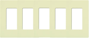 Lutron NT-R3R3R3R3R3-NFB-AL Nova T Screwless 5 Gang Wallplate Decora Opening, No Fins Broken, in Almond, Matte Finish