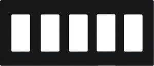 Lutron NT-R3R3R3R3R3-NFB-BL Nova T Screwless 5 Gang Wallplate Decora Opening, No Fins Broken, in Black, Matte Finish