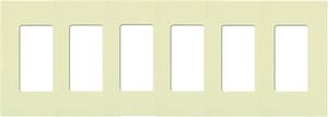 Lutron NT-R3R3R3R3R3R3-NFB-AL Nova T Screwless 6 Gang Wallplate Decora Opening, No Fins Broken, in Almond, Matte Finish