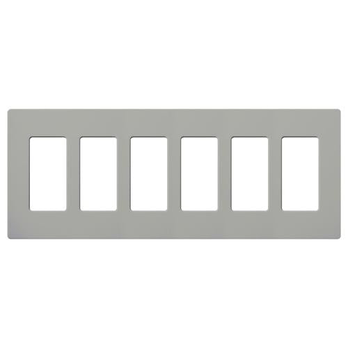 Lutron NT-R3R3R3R3R3R3-NFB-GR Nova T Screwless 6 Gang Wallplate Decora Opening, No Fins Broken, in Gray, Matte Finish