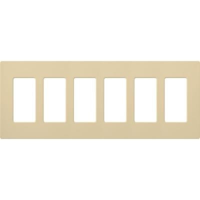 Lutron NT-R3R3R3R3R3R3-NFB-IV Nova T Screwless 6 Gang Wallplate Decora Opening, No Fins Broken, in Ivory, Matte Finish