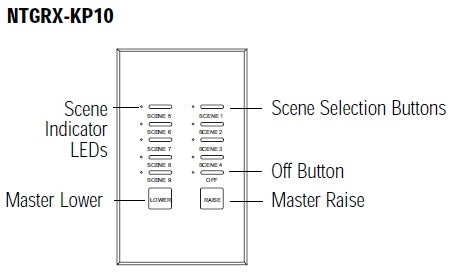 Lutron NTGRX-KP10-GR Grafik Eye 10-Slim Button Wallstation in Gray