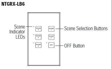 Lutron NTGRX-LB6-IV Grafik Eye 6-Large Button Wallstation in Ivory