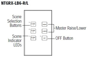 Lutron NTGRX-LB6-RL-BR Grafik Eye 4-Large Button with Raise/Lower Wallstation in Brown