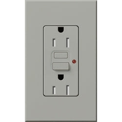 Lutron NTR-15-GFST-GR Nova T Duplex Self-Testing Tamper Resistant 15A 125V GFCI Receptacle in Gray, Matte Finish