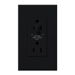 Lutron NTR-15-HDTR-BL Nova T 15A 120/125V Tamper Resistant Duplex Receptacle with Top Half Dimming in Black, Matte Finish