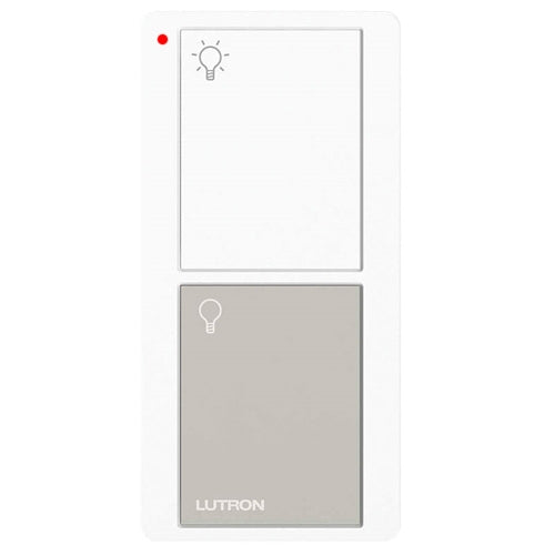 Lutron PJ2-2B-GWG-L01 Pico Wireless Control with indicator LED, 434 Mhz, 2-Button with Icon Engraving in White and Gray