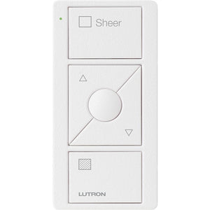 Lutron PJ2-3BRL-TSW-S04 Pico Wireless Control with indicator LED, 434 Mhz, 3-Button with Raise/Lower and Sheer Text Engraving in White, Satin Color