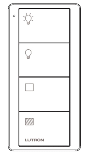 Lutron PJ2-4B-TSW-LS21 Pico Wireless Control with indicator LED, RF signal, 4-Button 2-Group Control with Light and Shade Icon Engraving in Snow