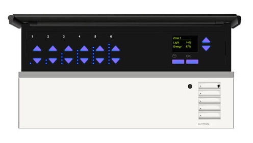 Lutron QSGRJ-6P-TWH Grafik Eye QS Wireless Main Unit, 434 MHz RF Frequency, 6 Lighting Zones, 120V in White Base and Transluscent Black Cover