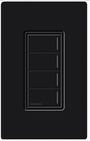 Lutron RRST-HN4B-BL RadioRA 3 Sunnata RF Keypad, 4-Button Hybrid Keypad in Black