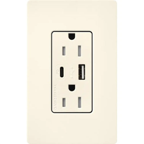 Lutron SCR-15-ACTR-BI Claro 15A Dual Type A and C USB Receptacle, Tamper Resistant in Biscuit