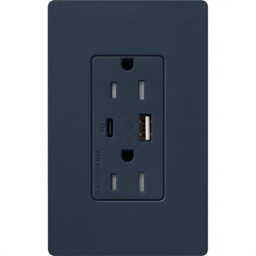 Lutron SCR-15-ACTR-DE Claro 15A Dual Type A and C USB Receptacle, Tamper Resistant in Deep Sea