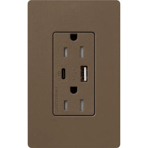 Lutron SCR-15-ACTR-EP Claro 15A Dual Type A and C USB Receptacle, Tamper Resistant in Espresso