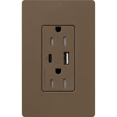 Lutron SCR-15-ACTR-EP Claro 15A Dual Type A and C USB Receptacle, Tamper Resistant in Espresso
