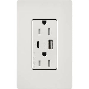 Lutron SCR-15-ACTR-LG Claro 15A Dual Type A and C USB Receptacle, Tamper Resistant in Lunar Gray