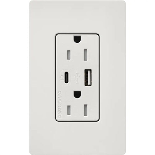 Lutron SCR-15-ACTR-LG Claro 15A Dual Type A and C USB Receptacle, Tamper Resistant in Lunar Gray
