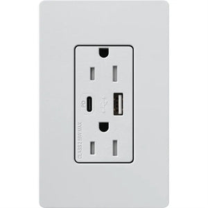 Lutron SCR-15-ACTR-MI Claro 15A Dual Type A and C USB Receptacle, Tamper Resistant in Mist
