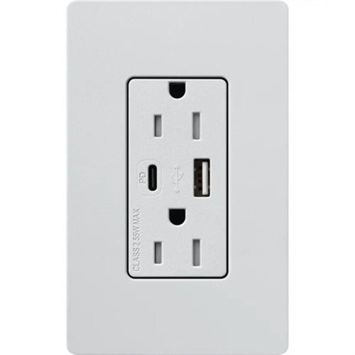 Lutron SCR-15-ACTR-MI Claro 15A Dual Type A and C USB Receptacle, Tamper Resistant in Mist