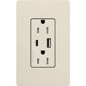 Lutron SCR-15-ACTR-PM Claro 15A Dual Type A and C USB Receptacle, Tamper Resistant in Pumice