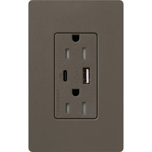 Lutron SCR-15-ACTR-TF Claro 15A Dual Type A and C USB Receptacle, Tamper Resistant in Truffle