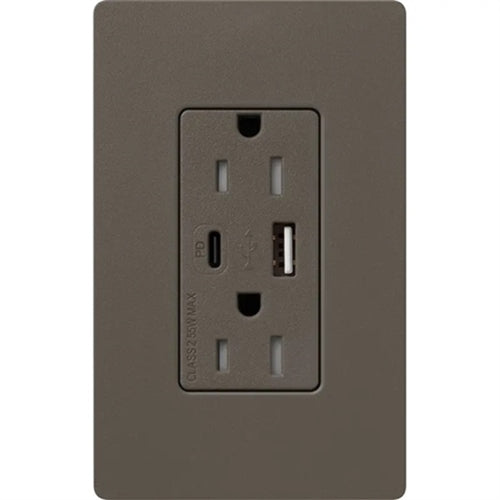 Lutron SCR-15-ACTR-TF Claro 15A Dual Type A and C USB Receptacle, Tamper Resistant in Truffle