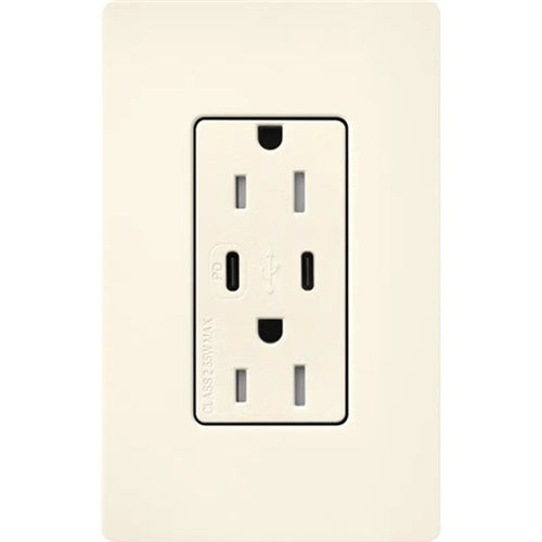 Lutron SCR-15-CCTR-BI Claro Satin 15A Dual Type USB Type C and C USB Receptacle, Tamper Resistant in Biscuit