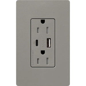 Lutron SCR-15-CCTR-CS Claro Satin 15A Dual Type USB Type C and C USB Receptacle, Tamper Resistant in Cobblestone