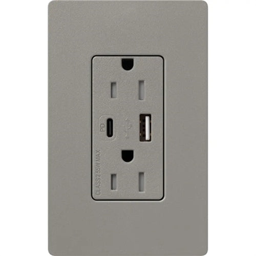 Lutron SCR-15-CCTR-CS Claro Satin 15A Dual Type USB Type C and C USB Receptacle, Tamper Resistant in Cobblestone