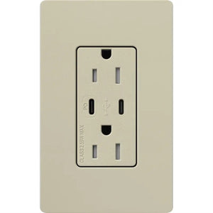 Lutron SCR-15-CCTR-CY Claro Satin 15A Dual Type USB Type C and C USB Receptacle, Tamper Resistant in Clay
