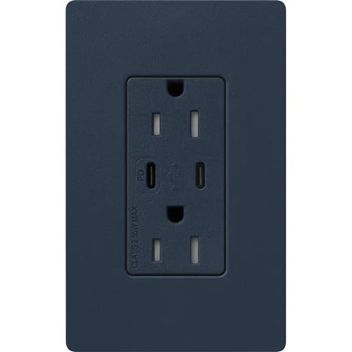 Lutron SCR-15-CCTR-DE Claro Satin 15A Dual Type USB Type C and C USB Receptacle, Tamper Resistant in Deep Sea