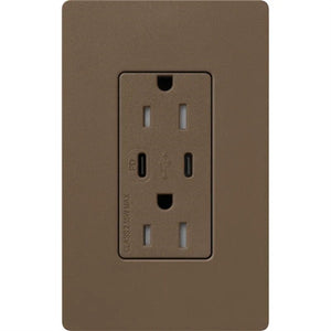 Lutron SCR-15-CCTR-EP Claro Satin 15A Dual Type USB Type C and C USB Receptacle, Tamper Resistant in Espresso